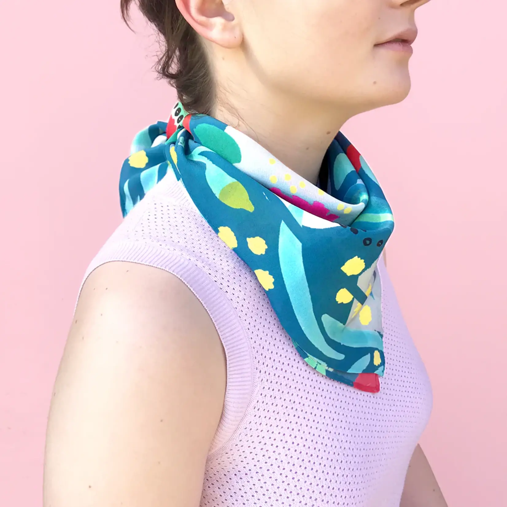 Julie White Silk Cotton Scarf - Abstract Oz Teal - 65 x 65cm