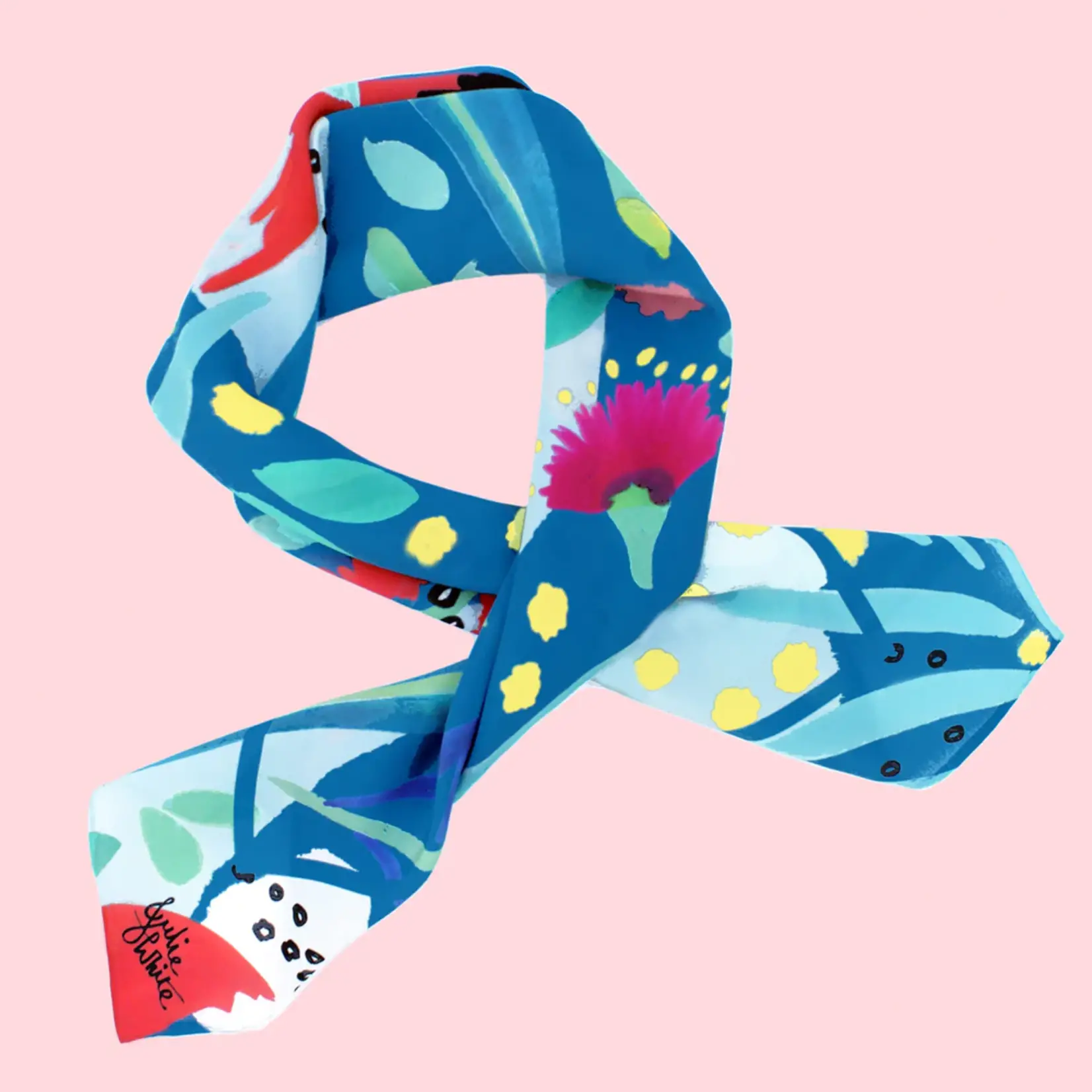 Julie White Silk Cotton Scarf - Abstract Oz Teal - 65 x 65cm