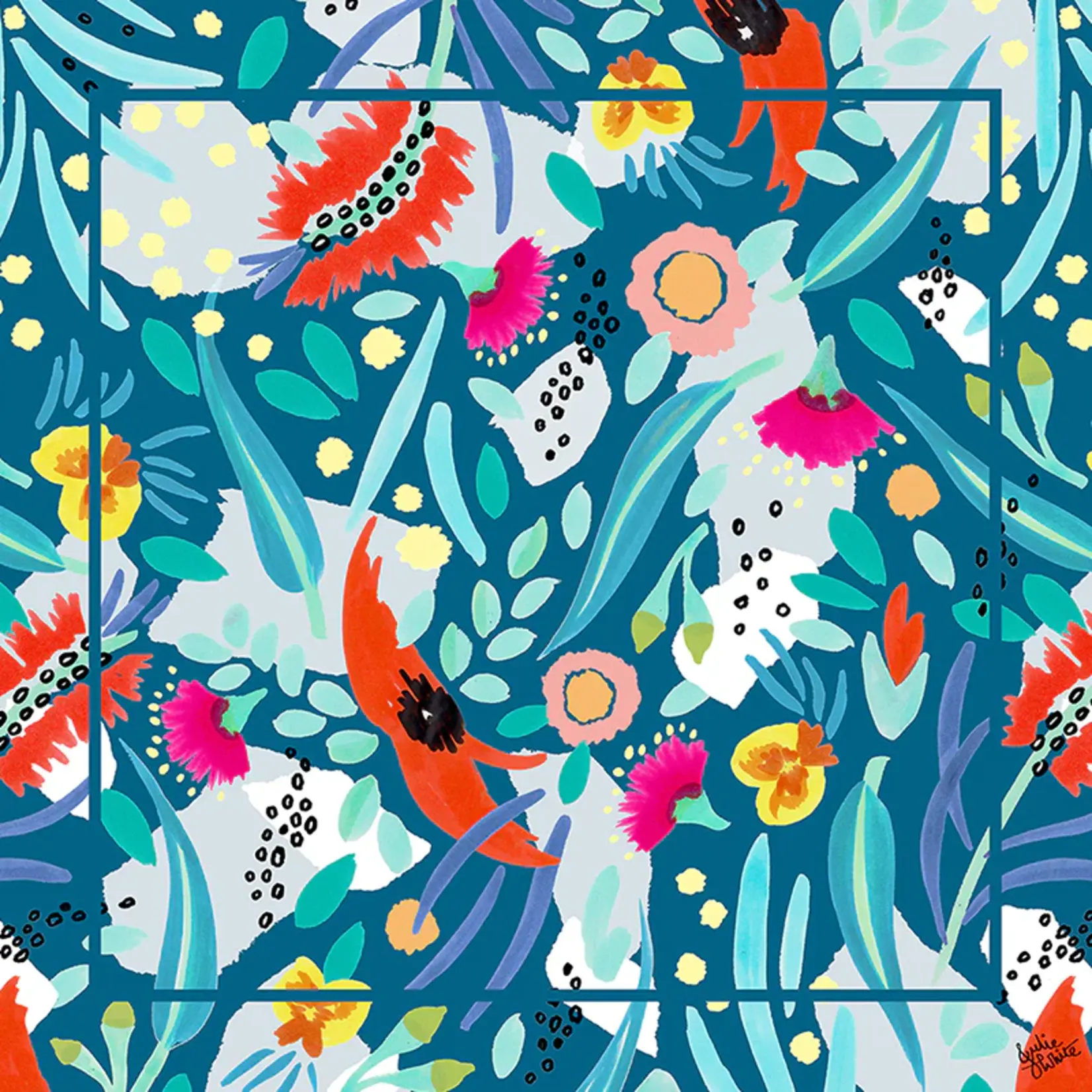 Julie White Silk Cotton Scarf - Abstract Oz Teal - 65 x 65cm