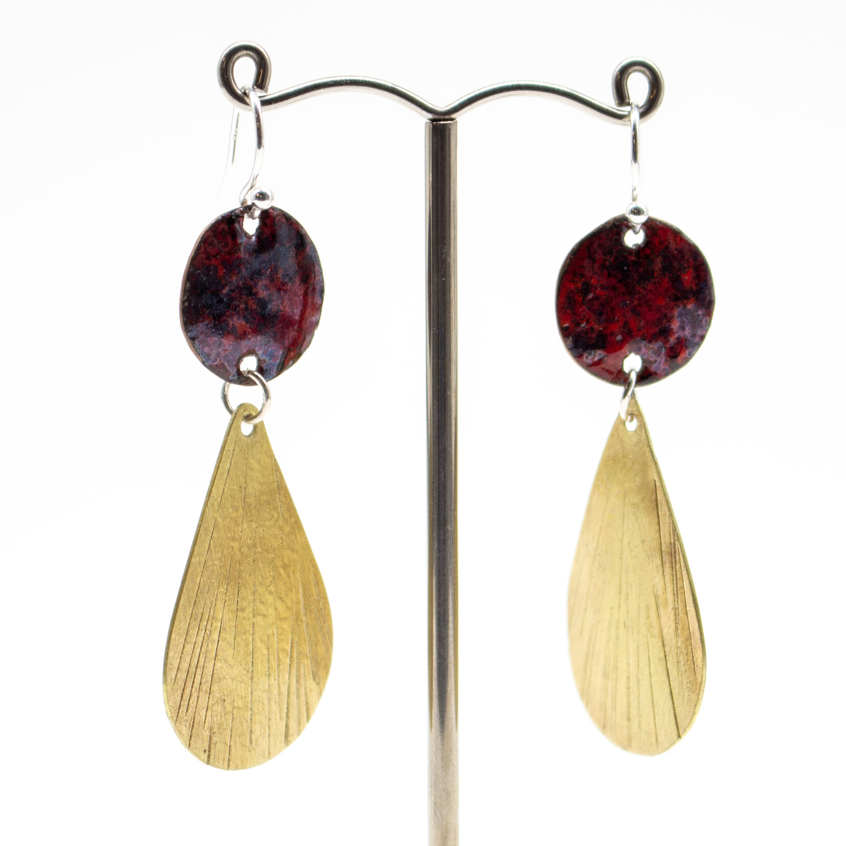 Handmade Earrings by Nicole Duyst Designs - Black Circle with Metal Teardrop