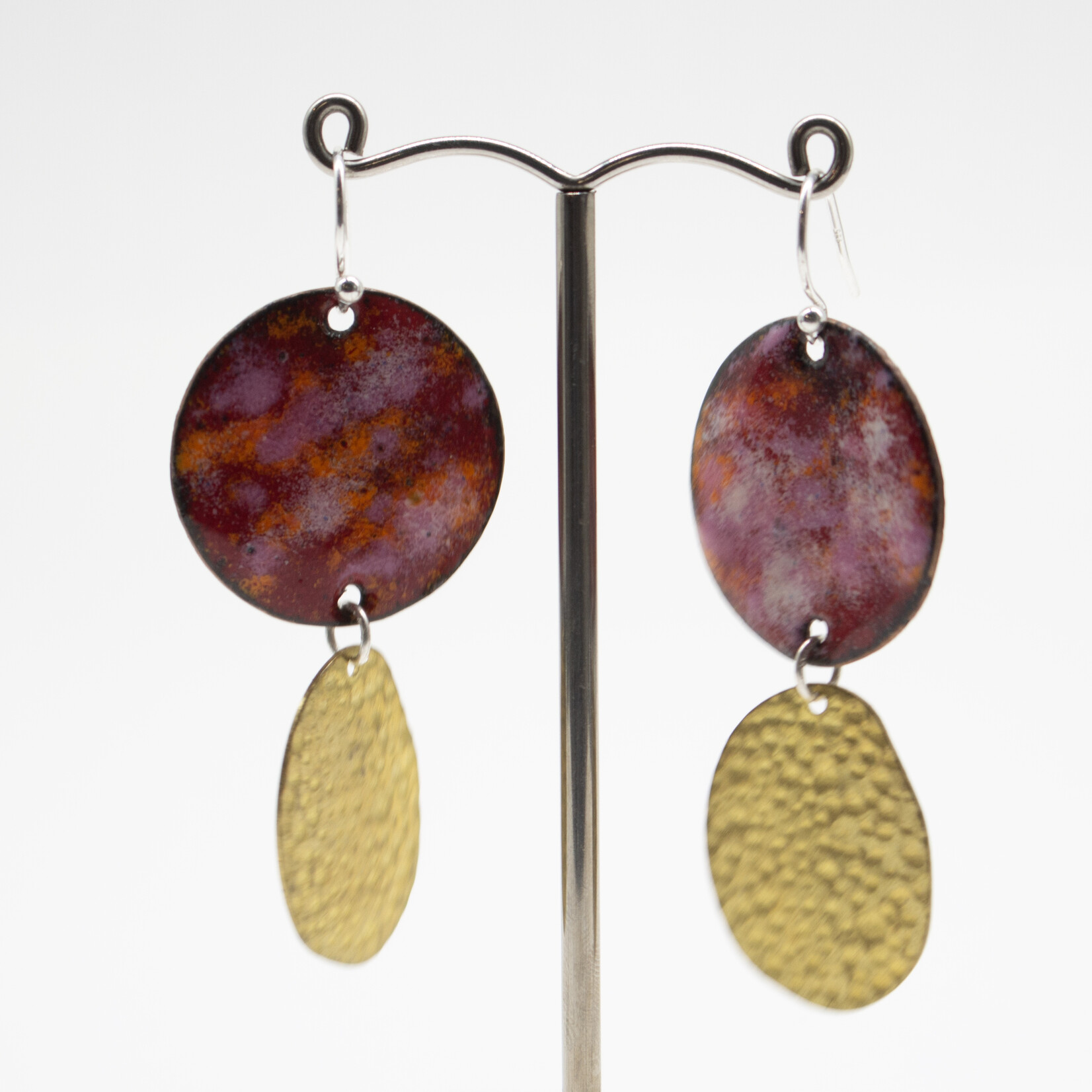 Handmade Earrings by Nicole Duyst Designs - Red and Pink Circle with Charm