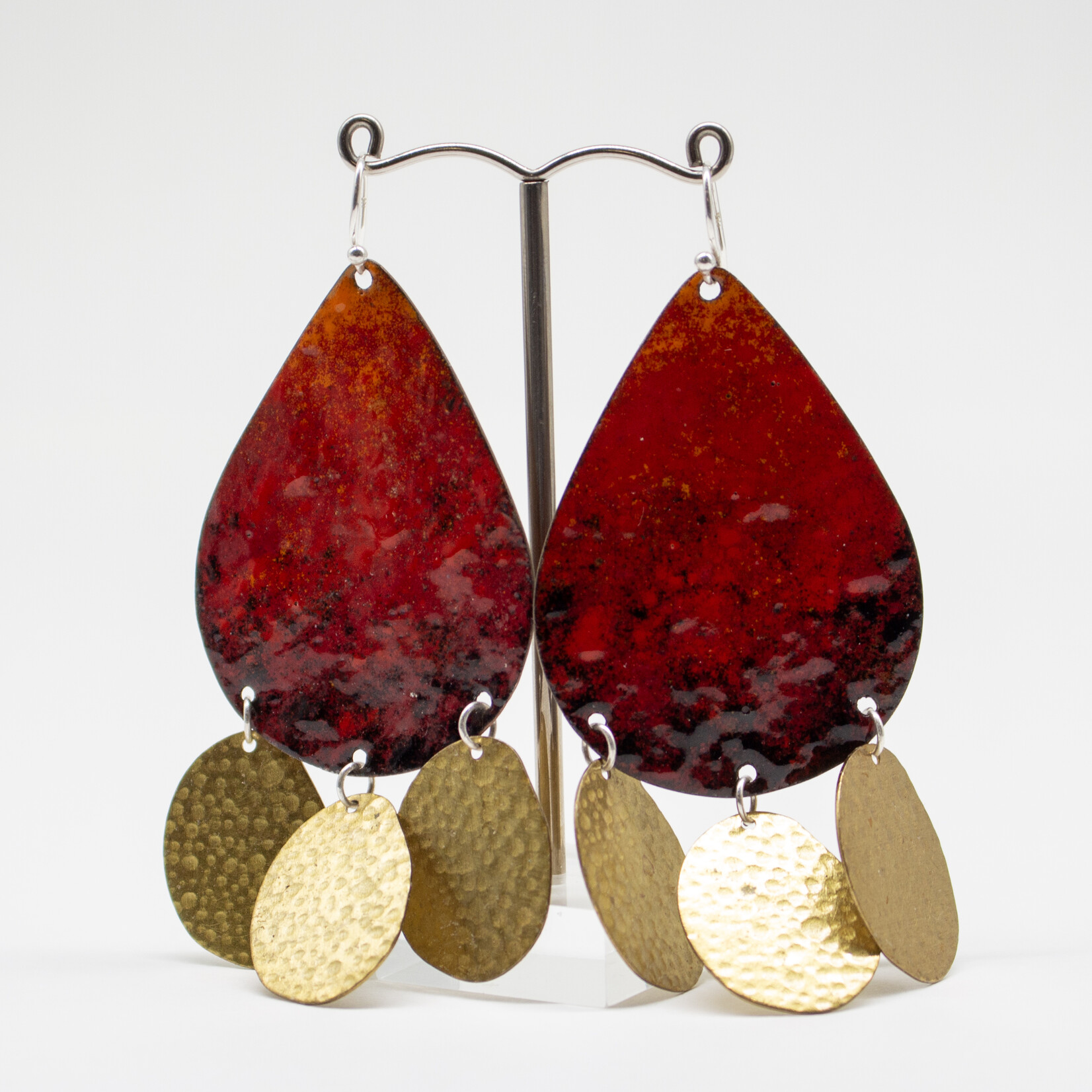 Handmade Earrings by Nicole Duyst Designs - Red and Black Teardrop with Charm