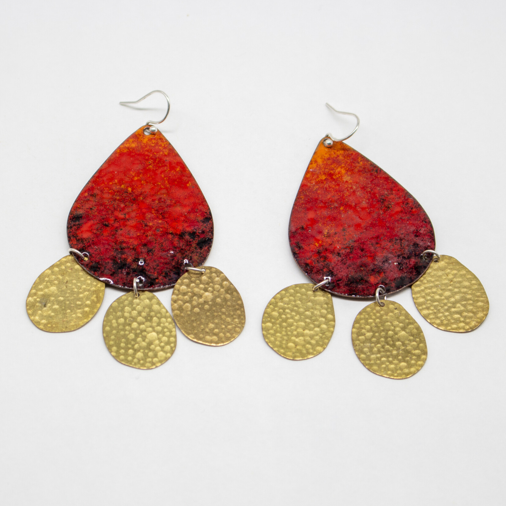 Handmade Earrings by Nicole Duyst Designs - Red and Black Teardrop with Charm