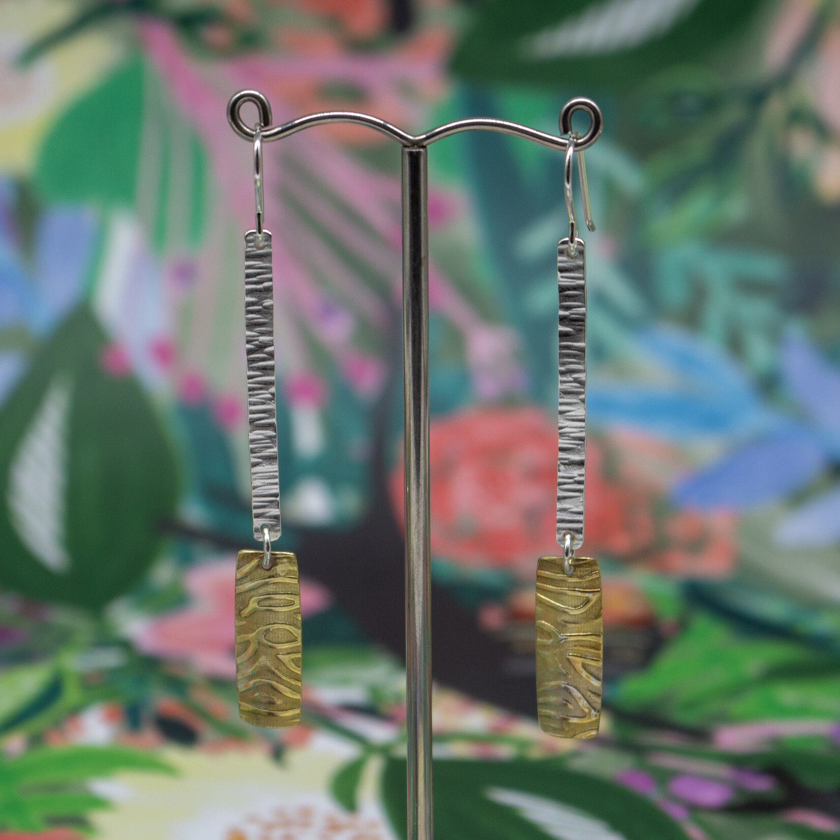 Handmade silver and brass earrings by Kate Hunter Designs