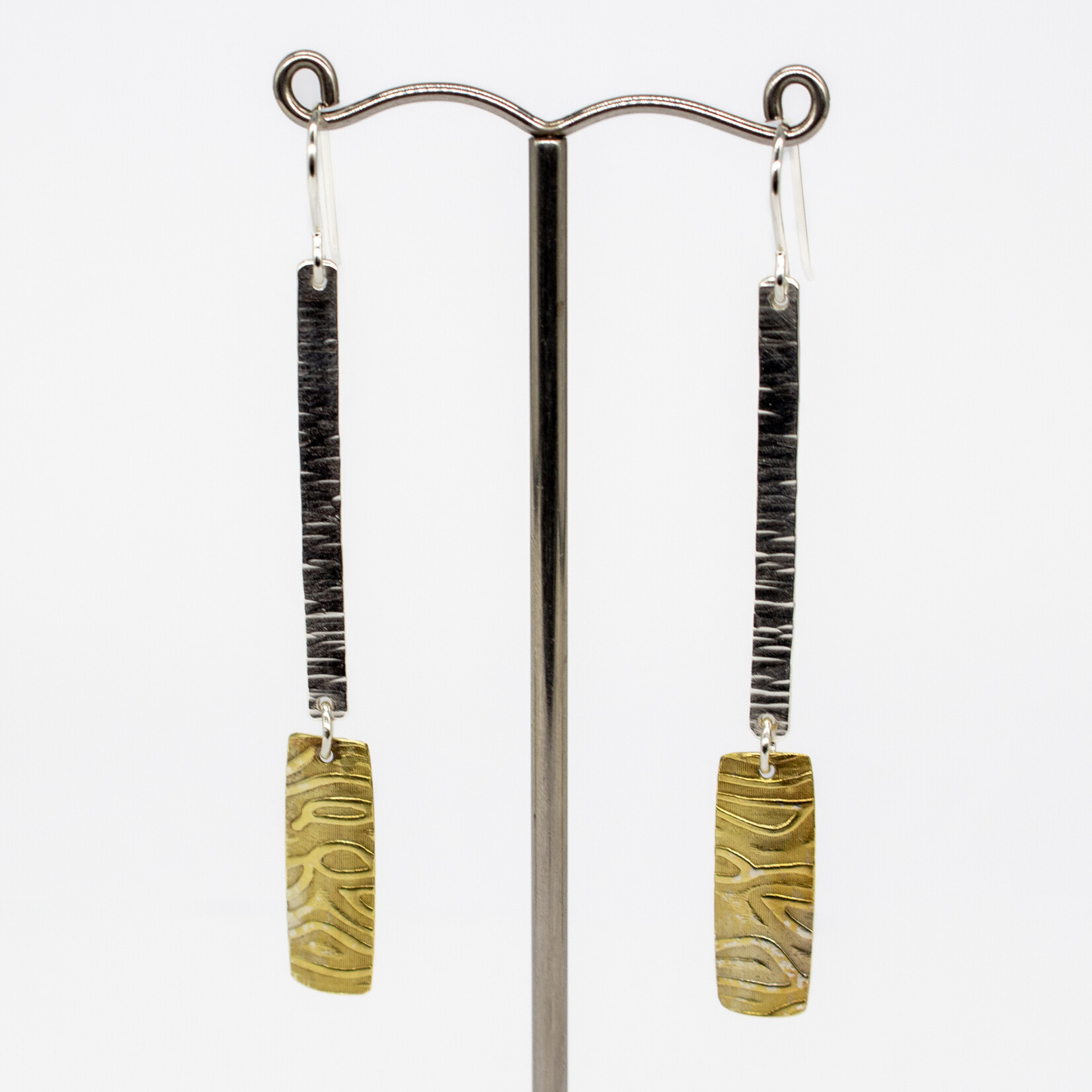 Handmade silver and brass earrings by Kate Hunter Designs