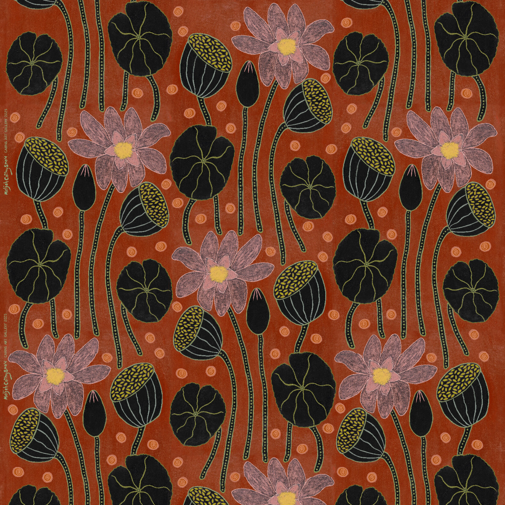 Maljah Cathy Snow, Lotus, Lilies and Pods 2025 | Textile Length