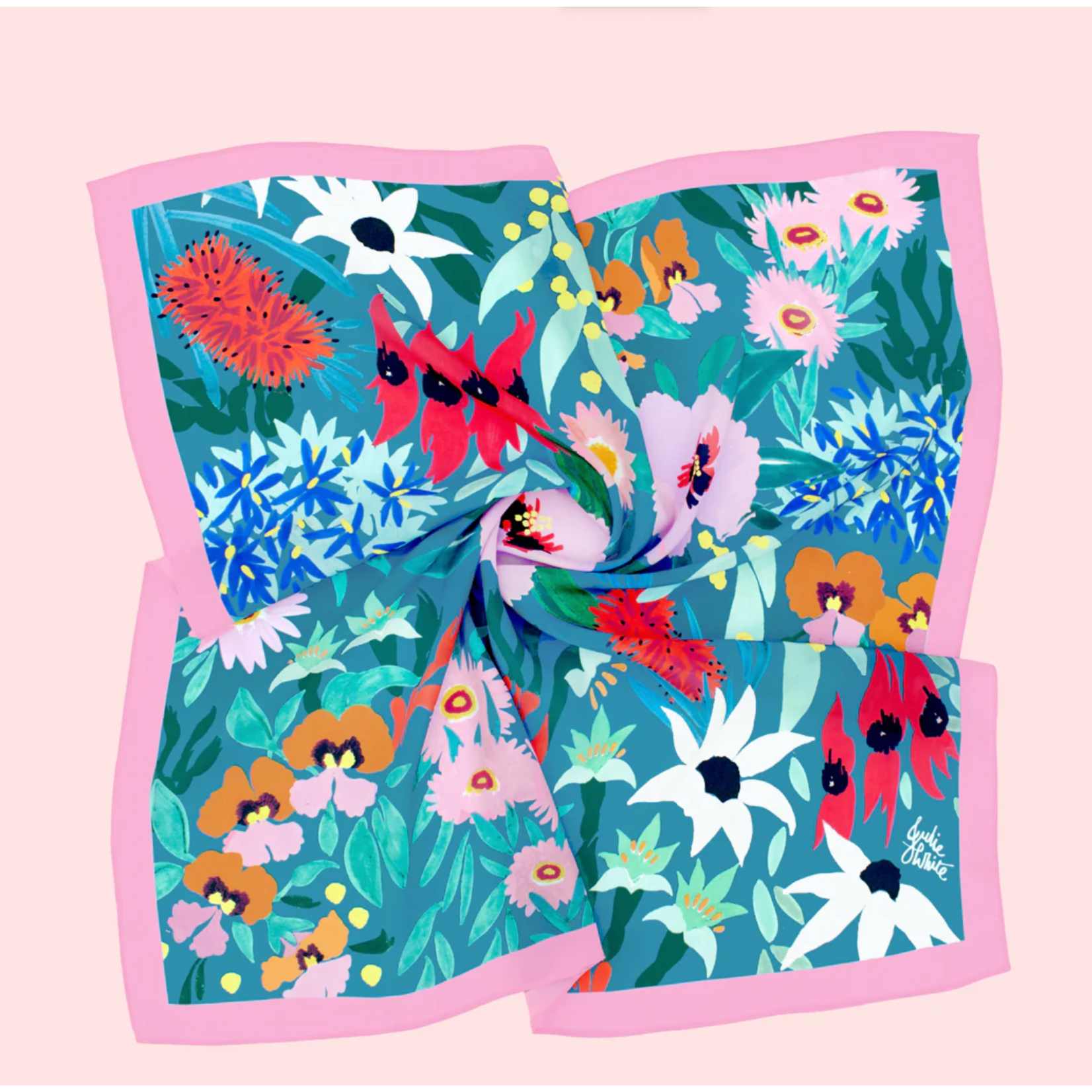 Julie White Silk Scarf, Flower Dance - 90 x 90cm
