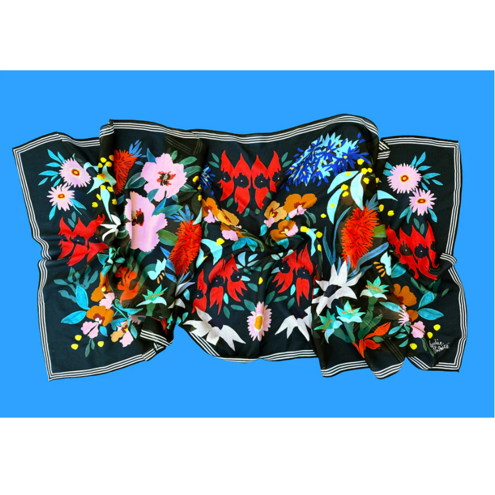 Julie White Silk Modal Scarf, Flower Dance Black - 65 x 200cm