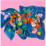 Julie White Silk Scarf, Bush Bloom Blue - 65x200cm