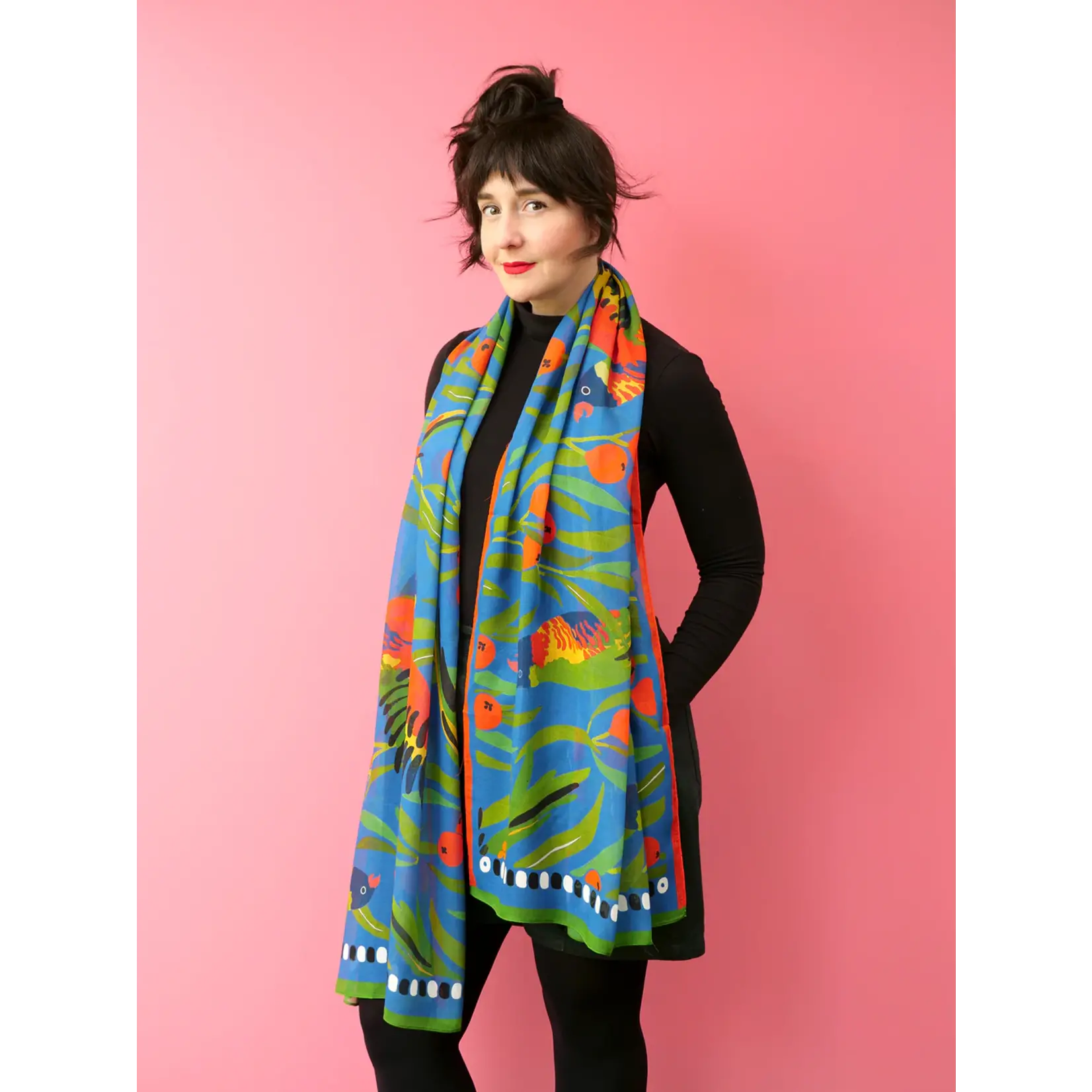 Julie White Silk Scarf, Lorikeet Blue - 65 x 200cm