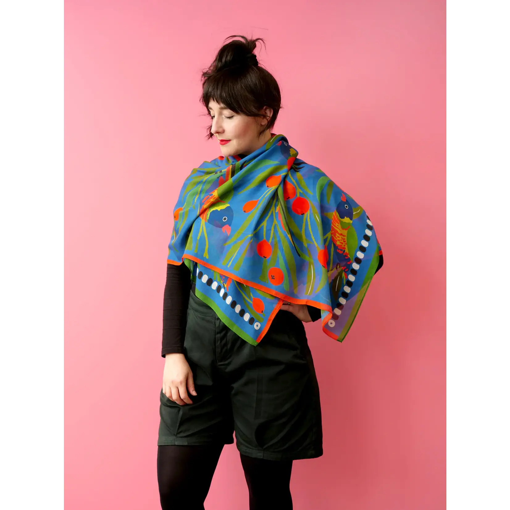 Julie White Silk Scarf, Lorikeet Blue - 65 x 200cm