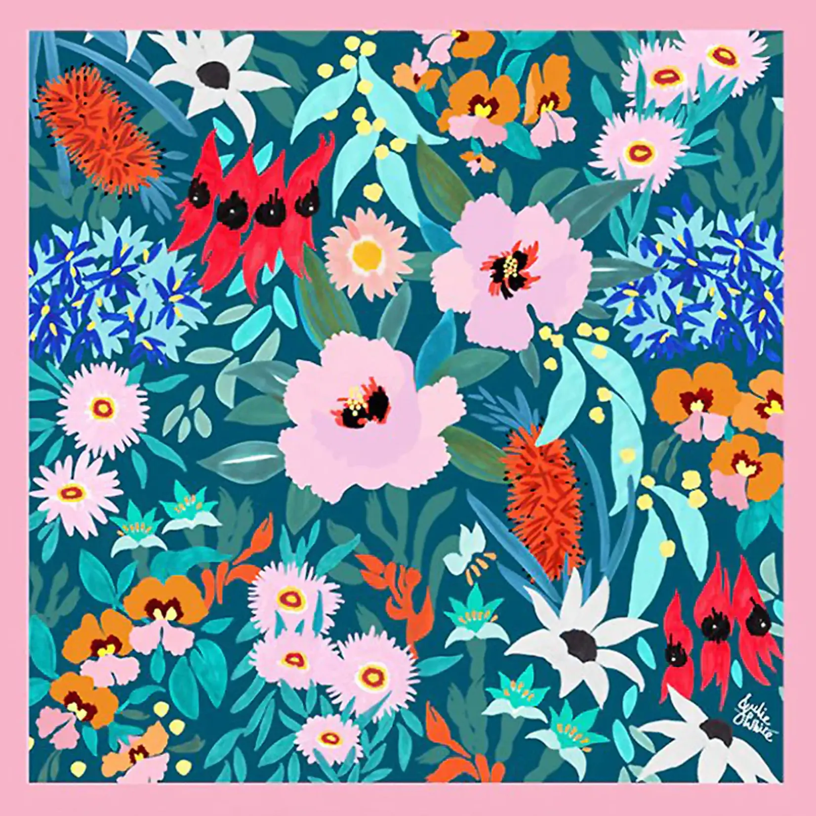 Julie White Silk Scarf, Flower Dance - 90 x 90cm