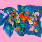 Julie White Silk Scarf, Bush Bloom Blue - 65x200cm