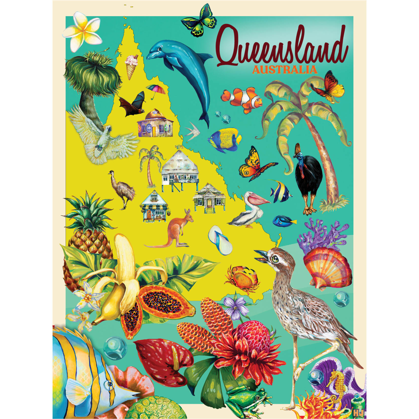 Hayley Gillespie, Queensland Map | Tea Towel