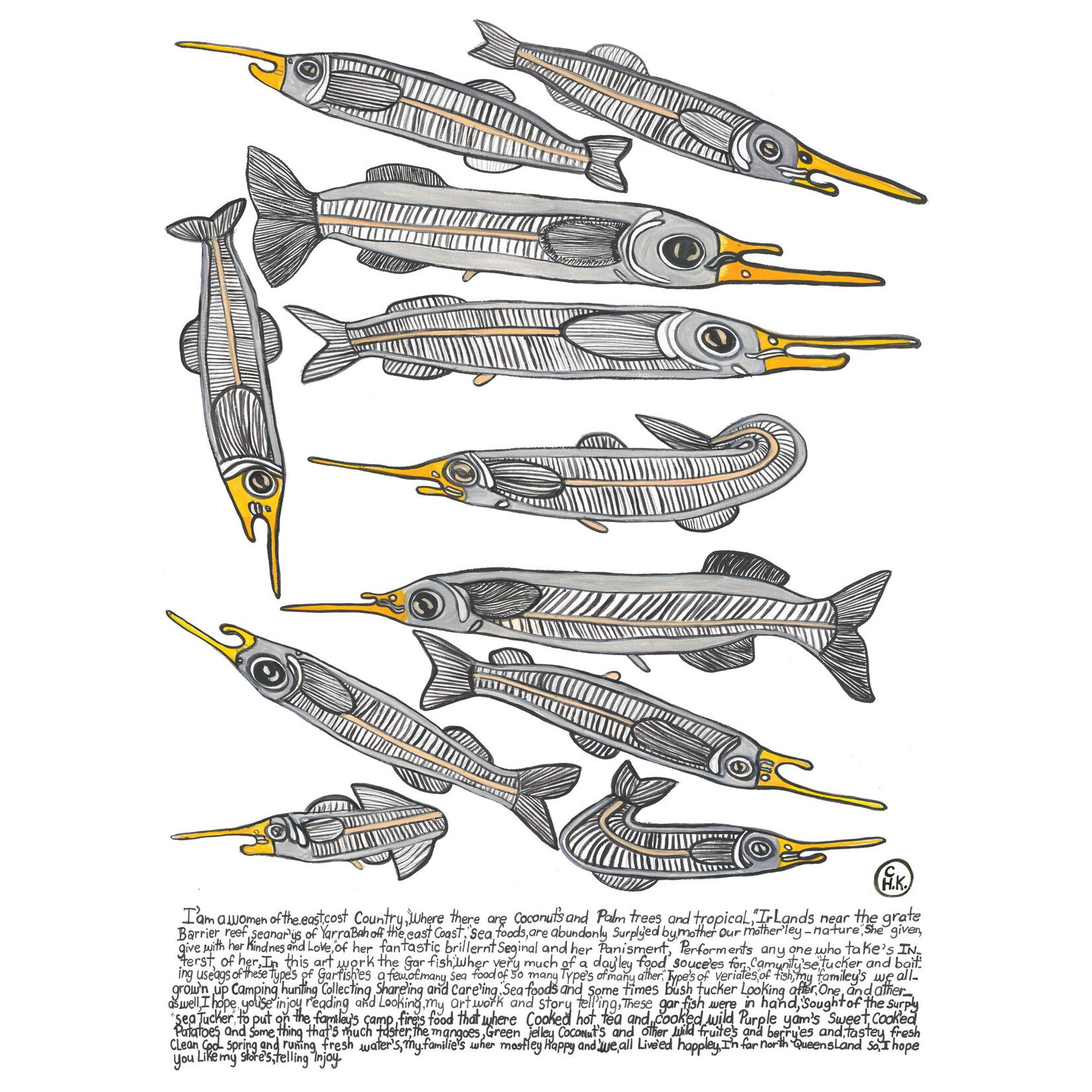 Heather Wunjarra Koowootha, Gar Fish | Tea Towel