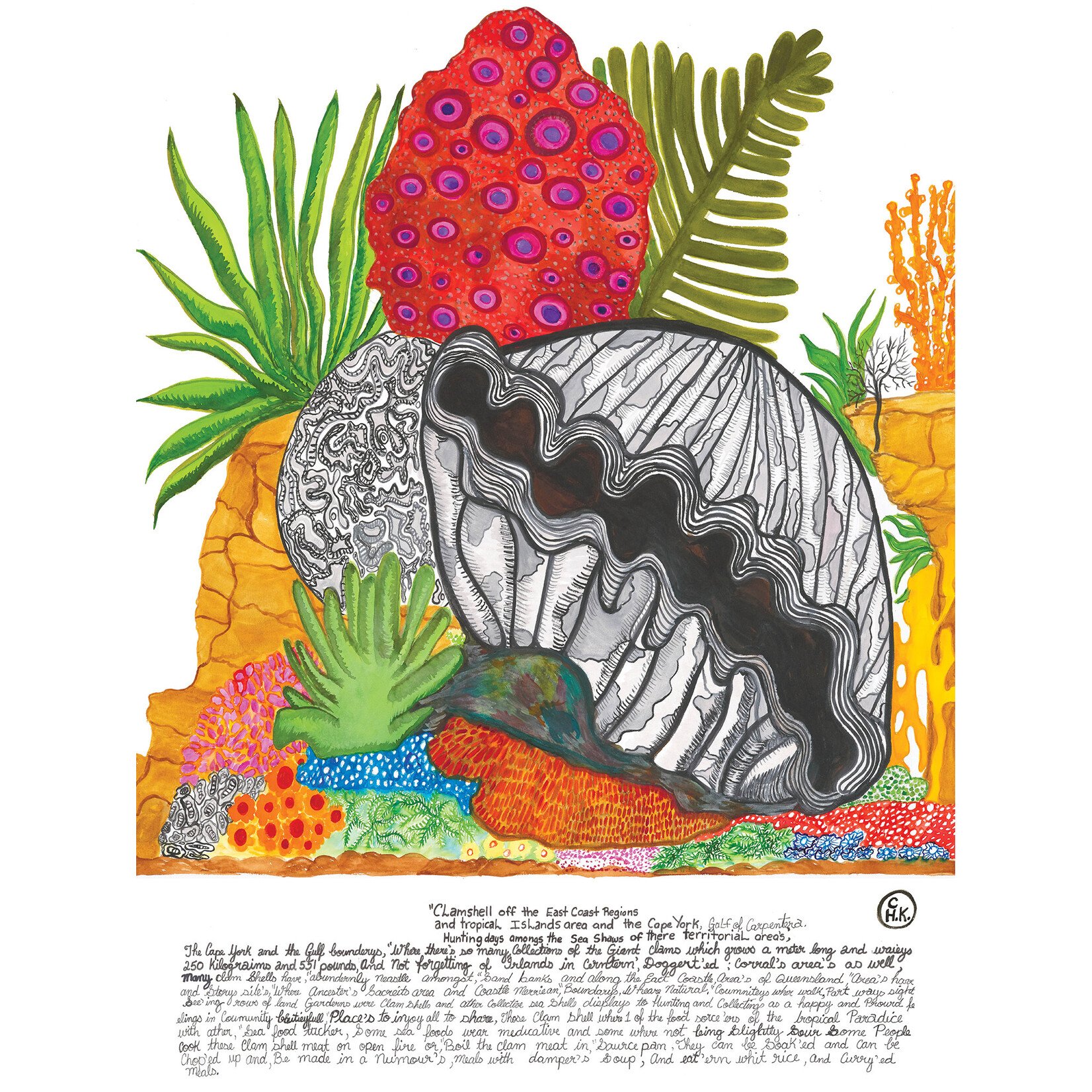 Heather Wunjarra Koowootha, Giant Clam | Tea Towel