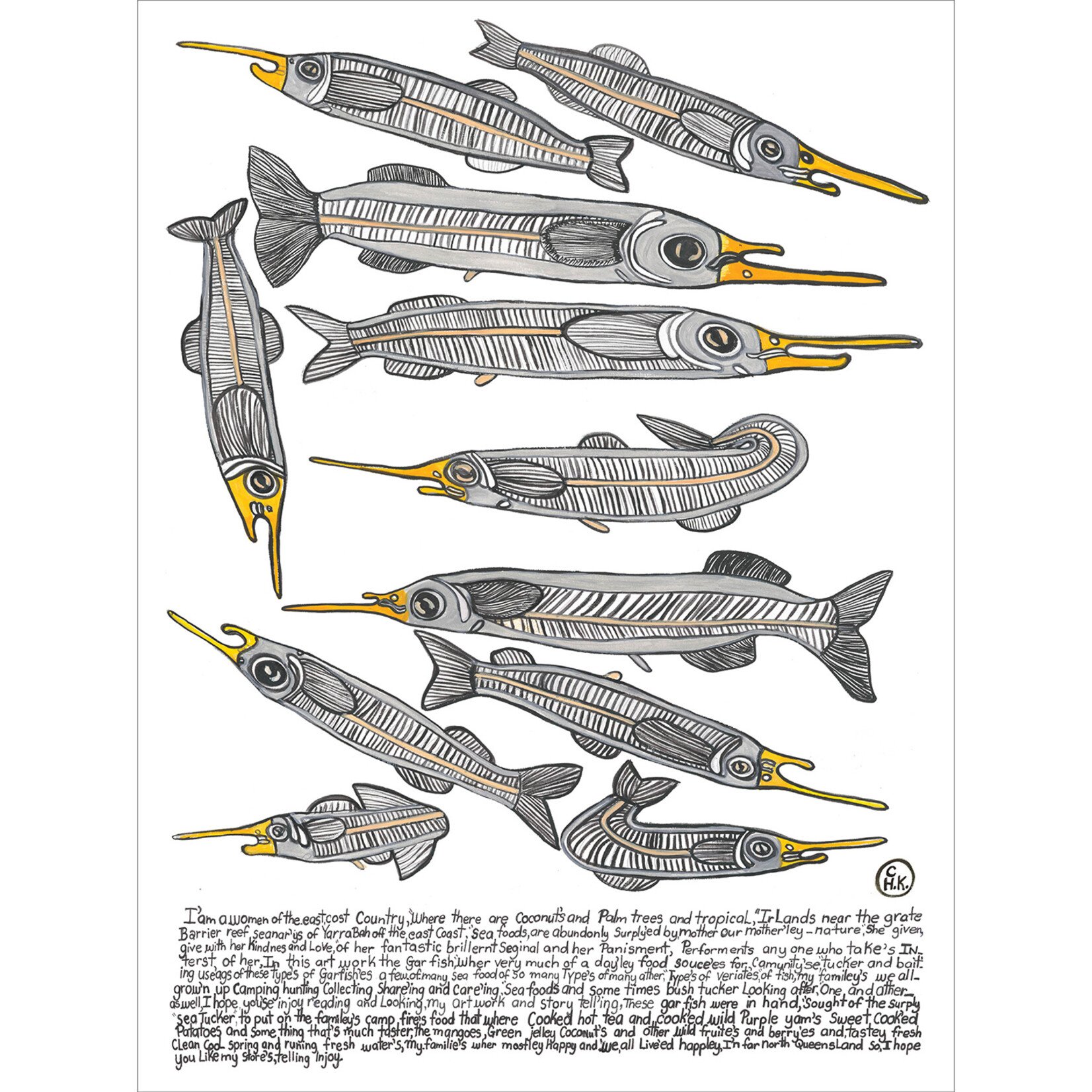 Heather Wunjarra Koowootha, Gar Fish | Tea Towel