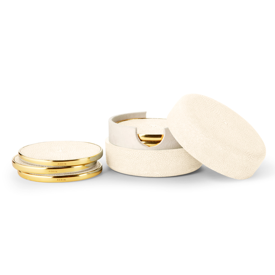 AERIN AERIN SHAGREEN CREAM COASTERS LONGORIA COLLECTION