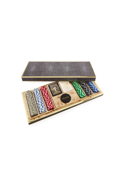 AERIN AERIN CHOCOLATE SHAGREEN POKER SET LONGORIA COLLECTION