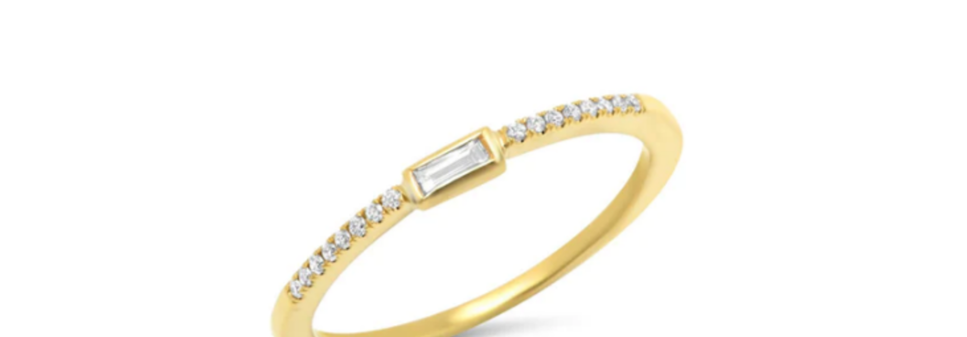 GOLD & PAVE DIAMOND MINI BAGUETTE RING 18K SIZE 6.5