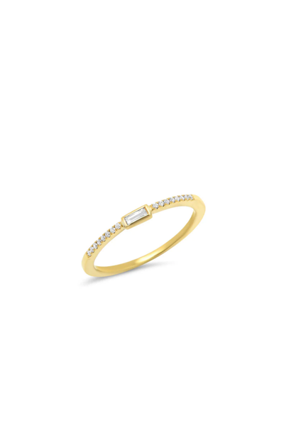 GOLD & PAVE DIAMOND MINI BAGUETTE RING 18K SIZE 6.5