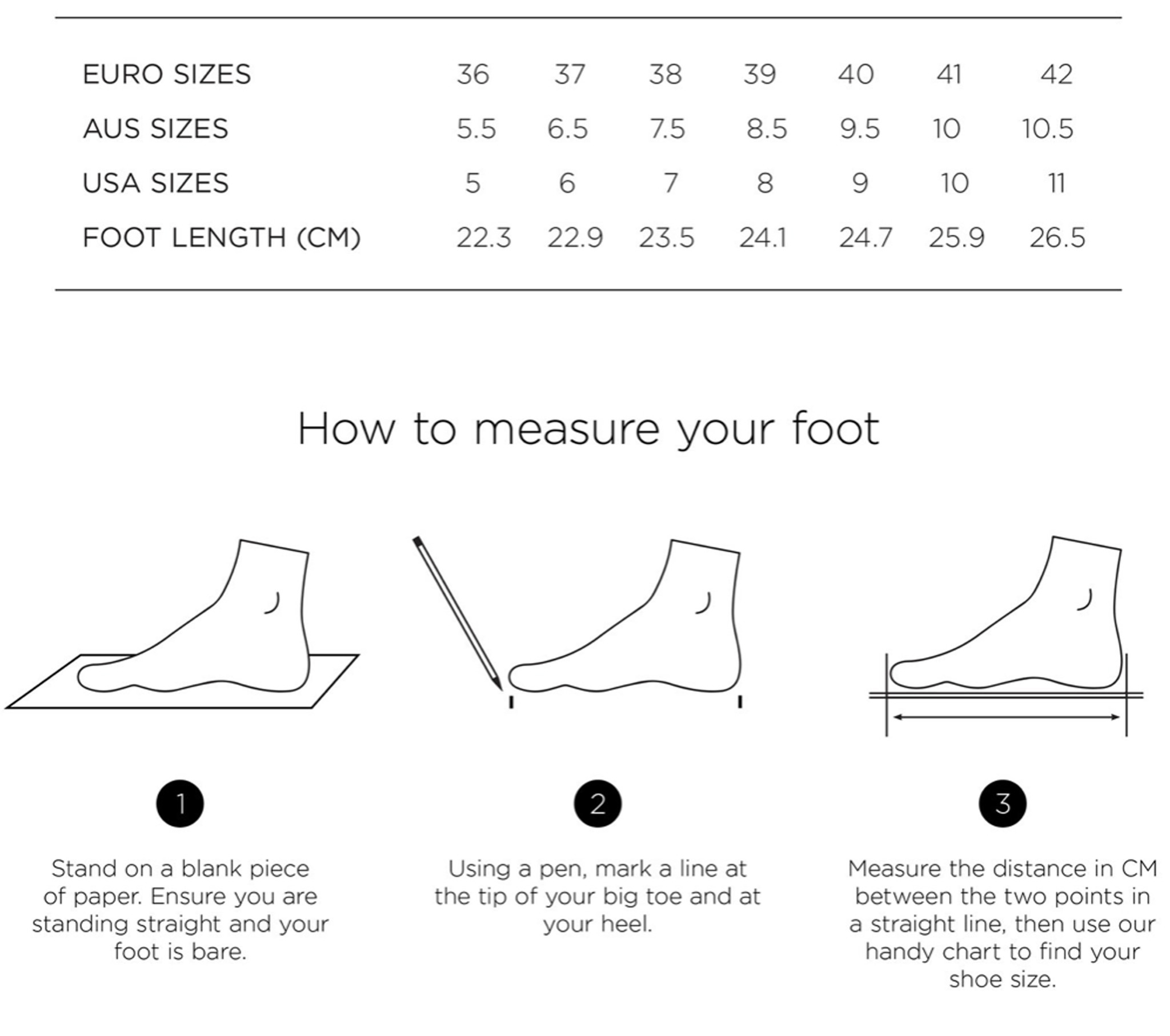 Ladies Shoes Size Chart – Soho Bay