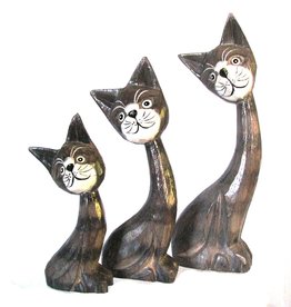 Sari Asia Sari Asia - Carved Albesia Wood Cats (Grey)