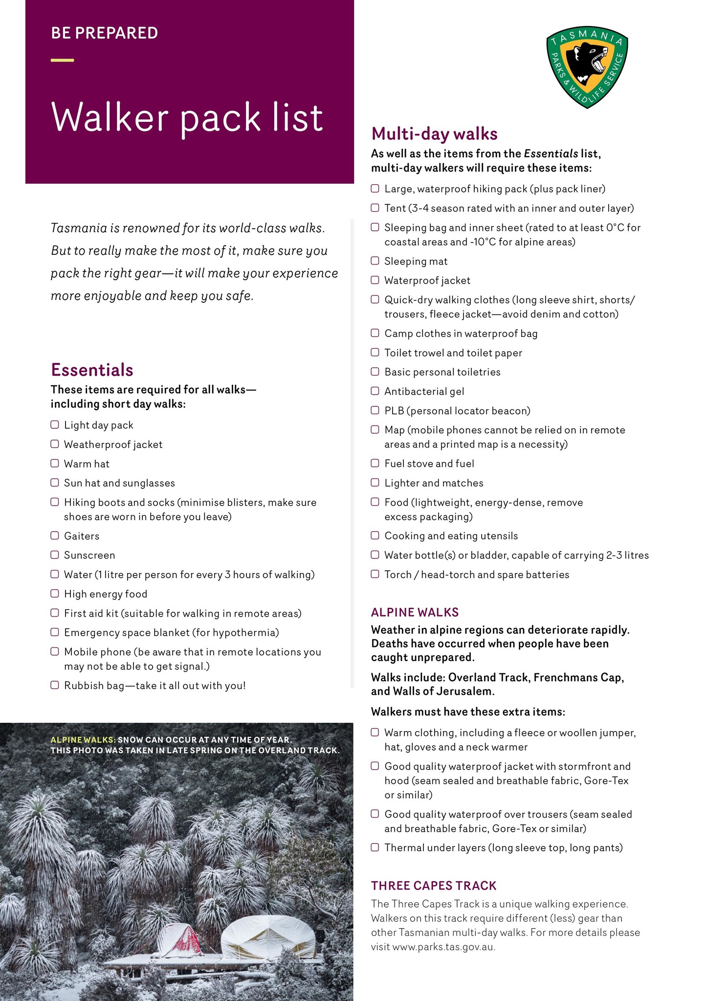 Overland Track Gear List Backpacking Light Australia