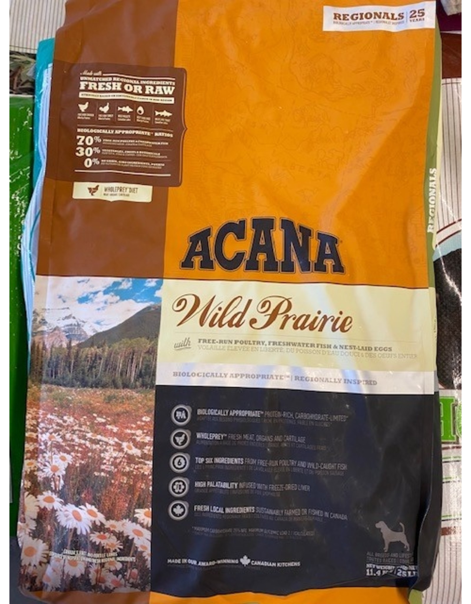 Acana  Wild Prairie - Dog Food Poultry, Fish, Egg-25lbs (Orange/Red Bag) All Breed and Life Stages - D401-54011