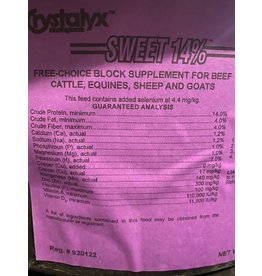 Crystalyx SWEET14% Mineral Any species - 60lbs P- Protein 14% Fat 4% Fiber 4% ** safe for cattle, horses, sheep and goats