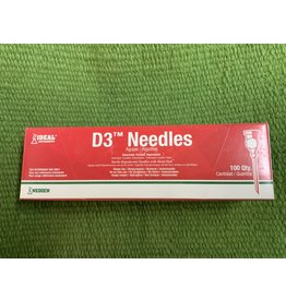 BOX NEEDLES* Ideal D3 Needle 18x3/4 100pk - 034-224  - These are detectible  so if they break they break in the animal they can be found - they are Aluminum and stronger then regular needles - they are a safety needle