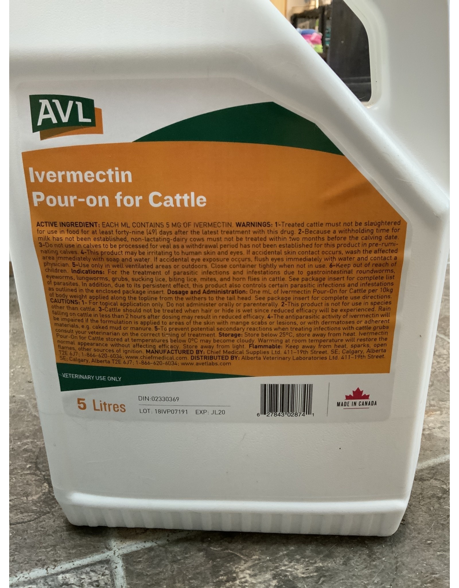 AVL Ivermectin Pour- 4L On for Cattle -1021-030  DIN:02330369