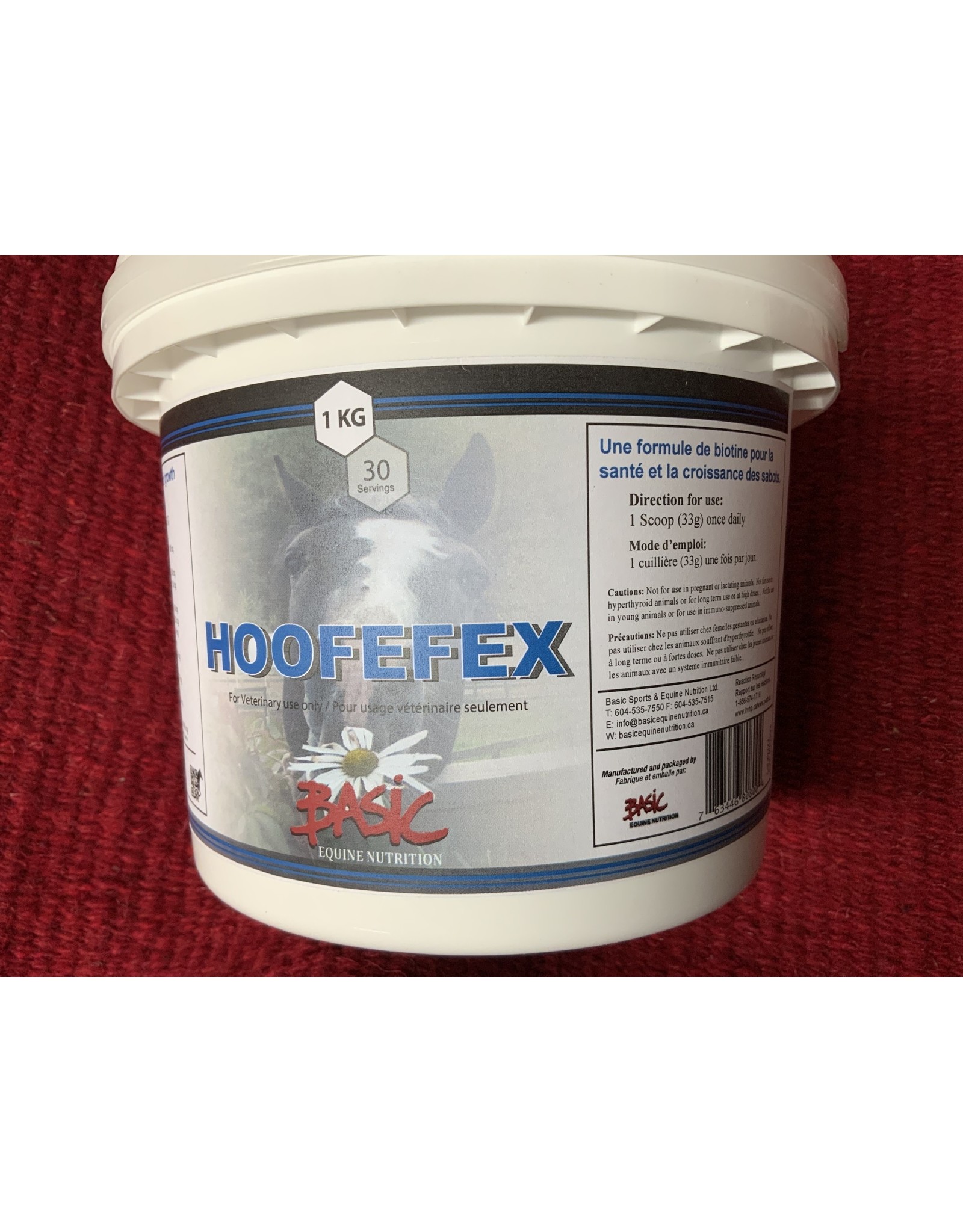 Hoofefex 1kg - 80800 INGREDIENTS: Biotin, Methionine, Lysine, Zinc, Copper, Manganese, MSM, Kelp and Brewer’s Yeast in a base of nutritional canola, flax, oat hulls and alfalfa. For hoof growth and health.