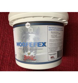 Hoofefex 1kg - 80800 INGREDIENTS: Biotin, Methionine, Lysine, Zinc, Copper, Manganese, MSM, Kelp and Brewer’s Yeast in a base of nutritional canola, flax, oat hulls and alfalfa. For hoof growth and health.