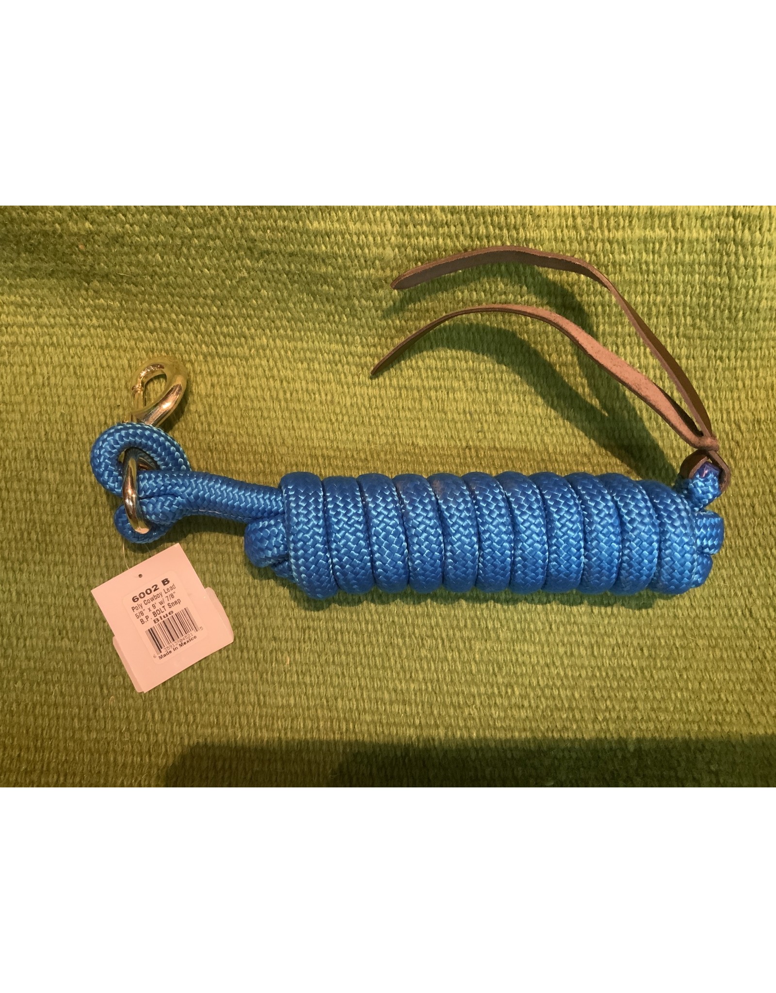 Mustang Cowboy Lead Rope 5/8" x 9' - Brass Plated Bolt Snap 7/8" - Blue - 292648-40