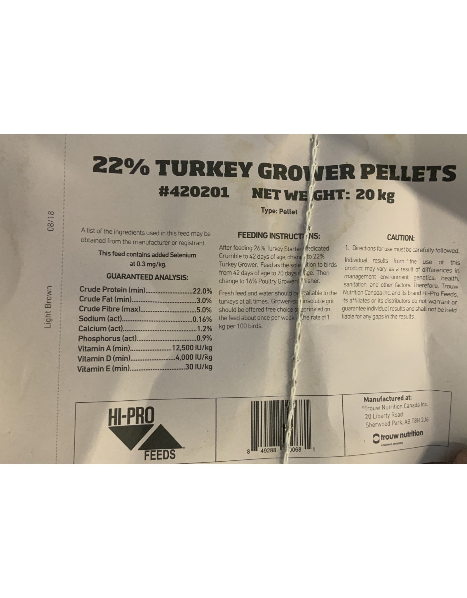 TURKEY - 22% TURKEY GROWER NON-MEDICATED  20 kg (C-Can) - HI-PRO - 12501605