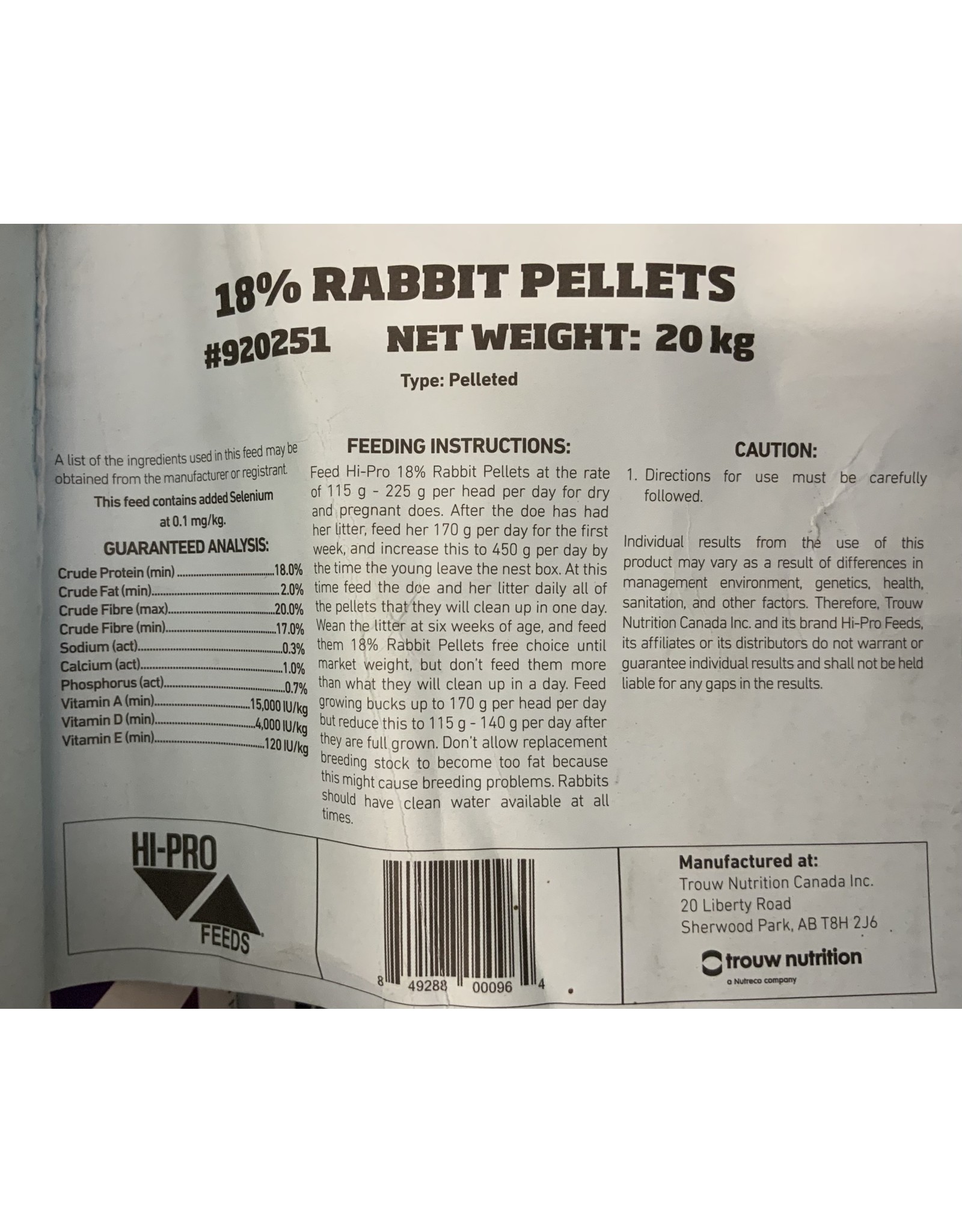 18% Hi-Pro Rabbit Pellets- 20Kg  (C-CAN - ST) - 12661685