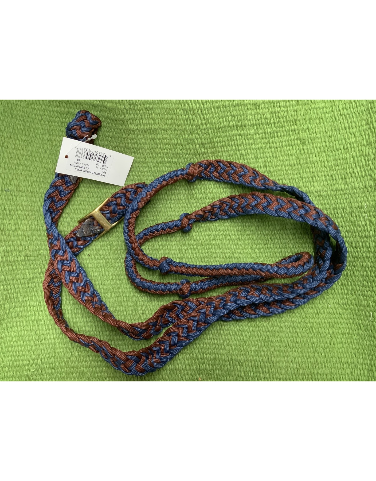 Braided Poly Knotted Roping Reins - Burgundy/Navy - #212742-74