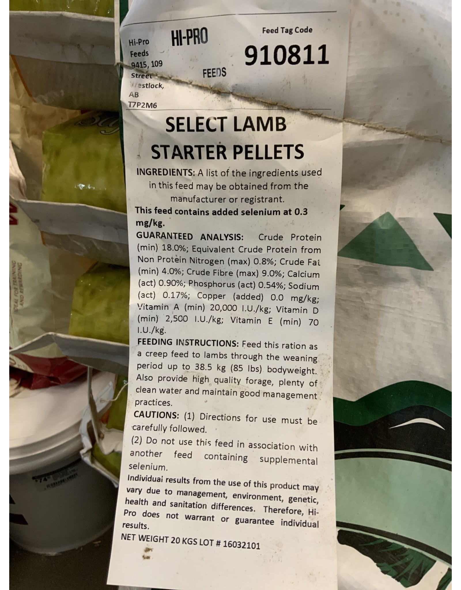 18% Select Lamb/Dairy Goat Starter- Pellet Plain - 20Kg 910811 - 13353865 (C-Can)