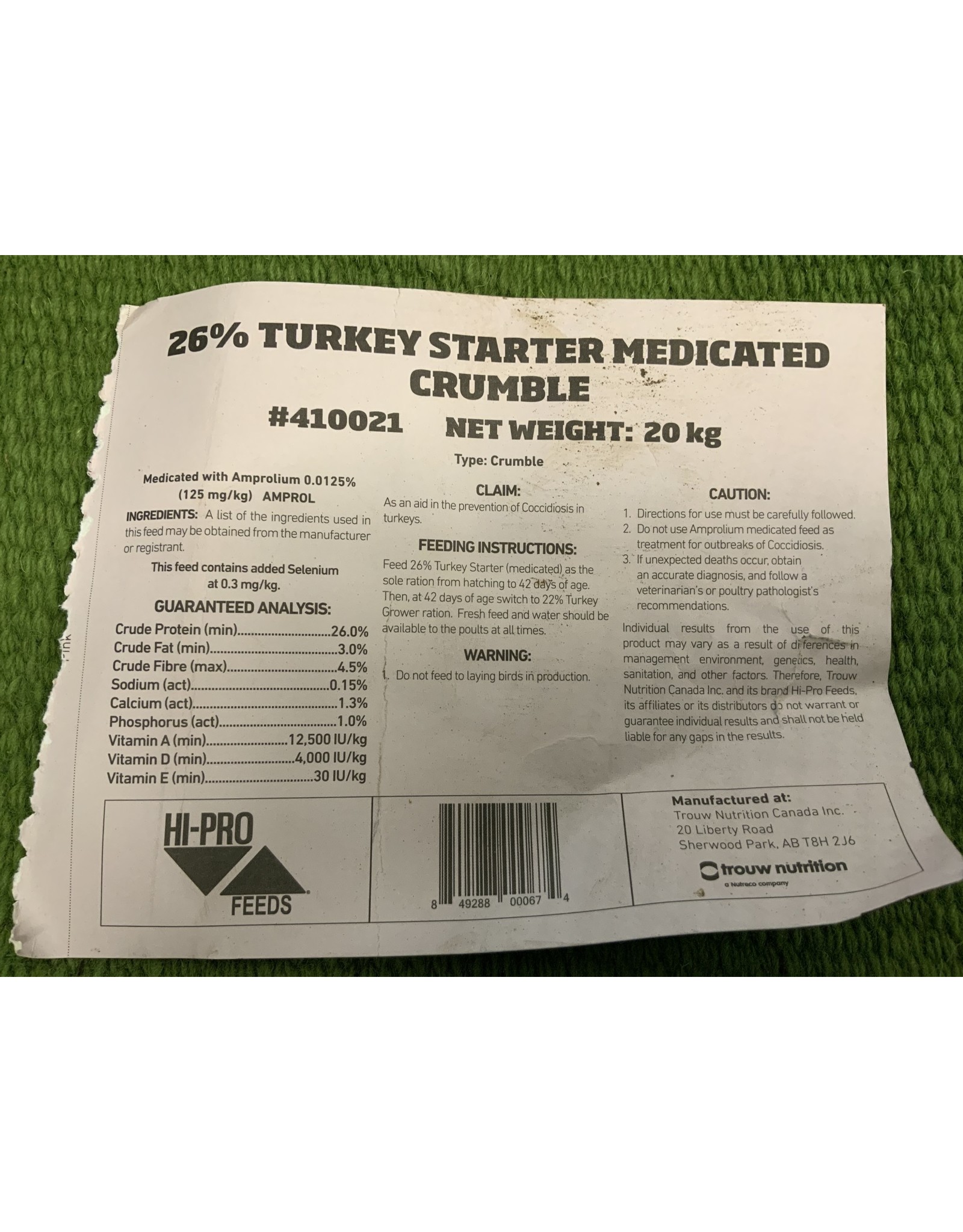 TURKEY Starter - 26% - Medicated - 20kg bag 410021  (C-CAN) - Hi-Pro - 13332145