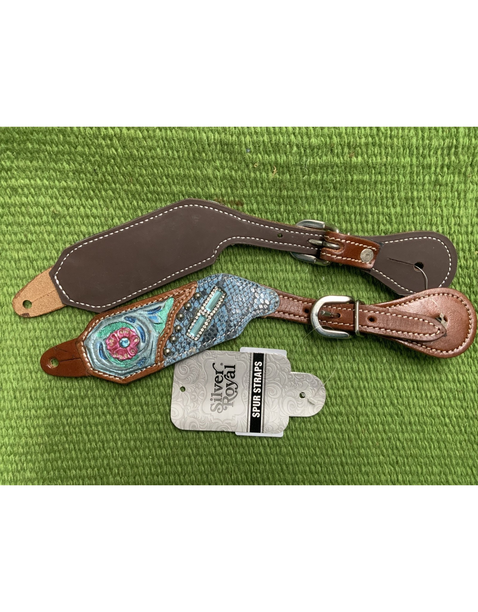 SPUR* Macaelah Spur Strap -medium oil leather with hand painted floral details, turquoise and clear crystal embellishments, and turquoise reptile print accents 78-7863-33-0