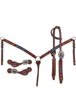 Breast Collar, Single Ear Wide Cheek Headstall, And Suede Lined Spur Straps - Triple Arrow- 90-5655-32-0
