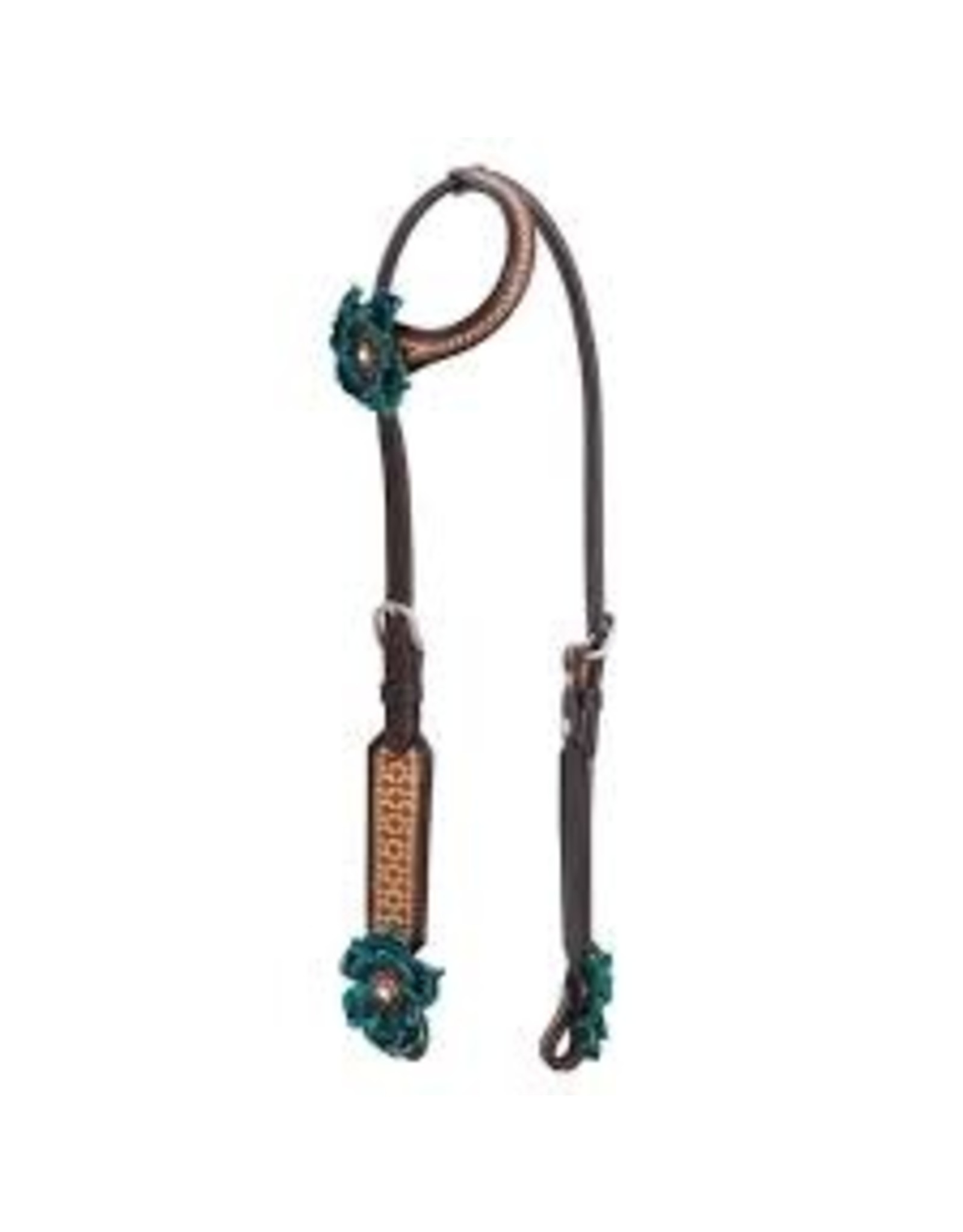 NRS by Circle Y Vintage Turquoise Flower Single Ear Headstall  1012-15-SV