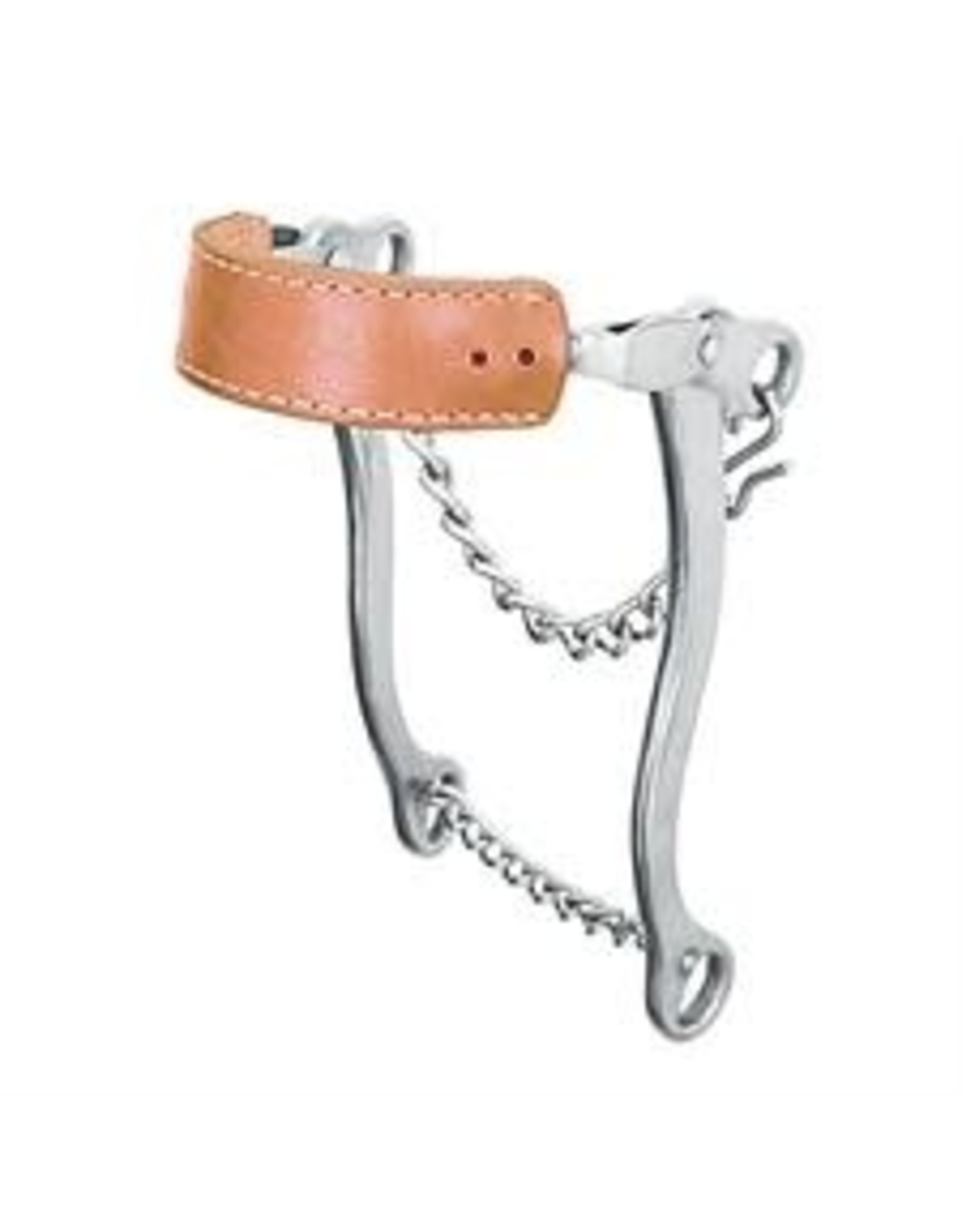 BIT* Hackamore Bit Mild Stage1 Metal with Flat Leather Nose Band and Curb Chain 8' Cheeks 25-1360