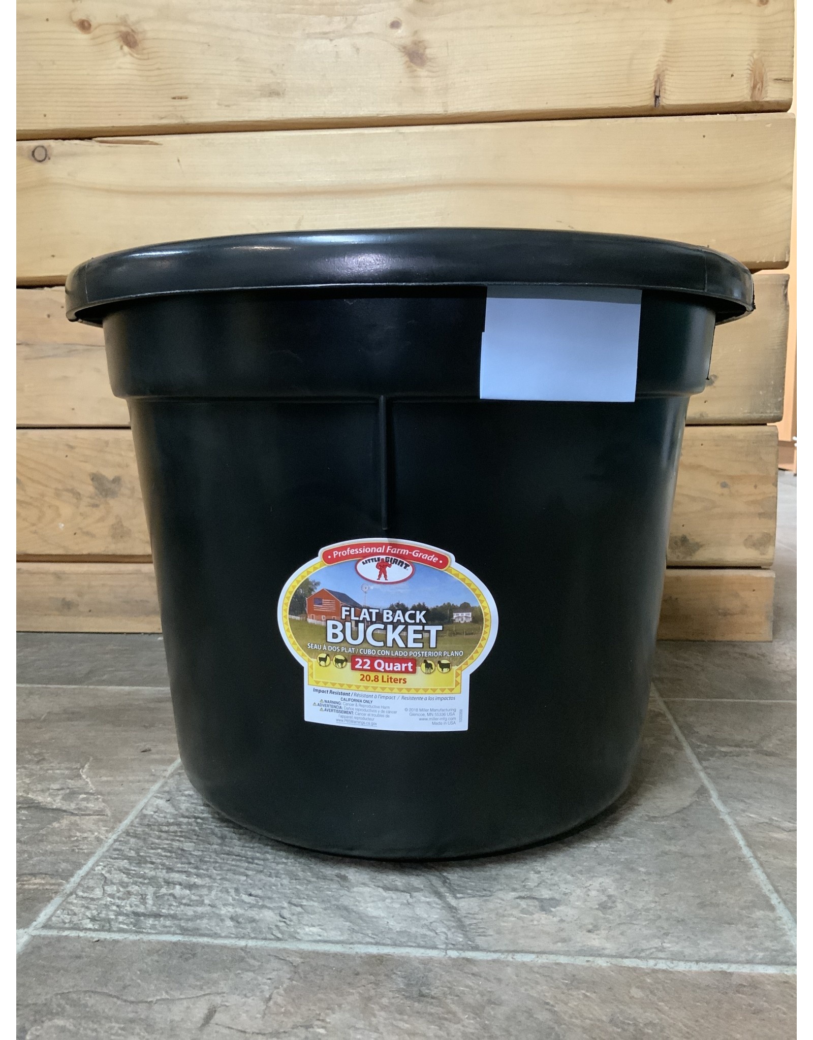 Pail 22qt Plastic Flat Back Bucket - Black - 115-550