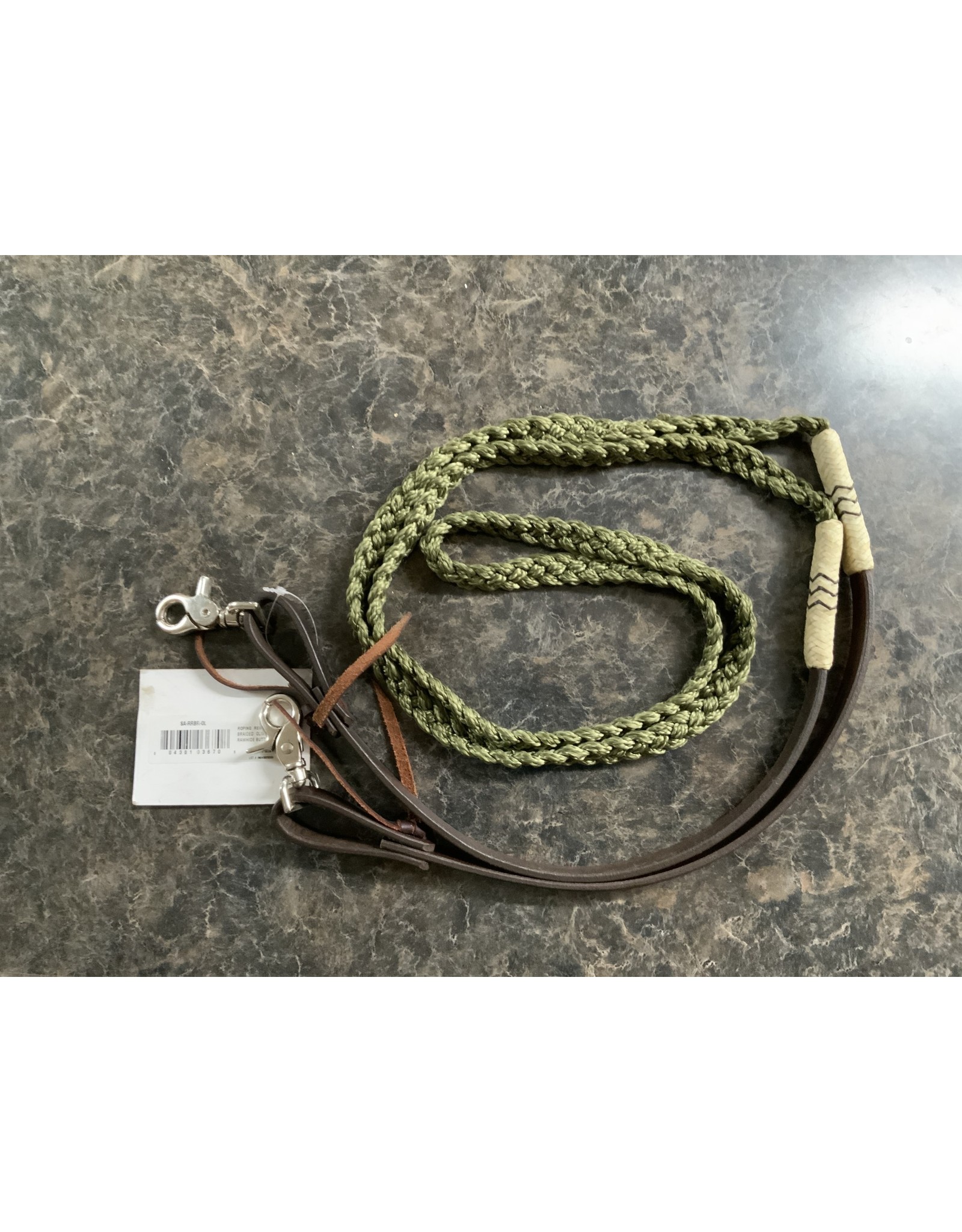 Roping Reins - Braided Rope /Rawhide - Olive- SA-RRBR-OL