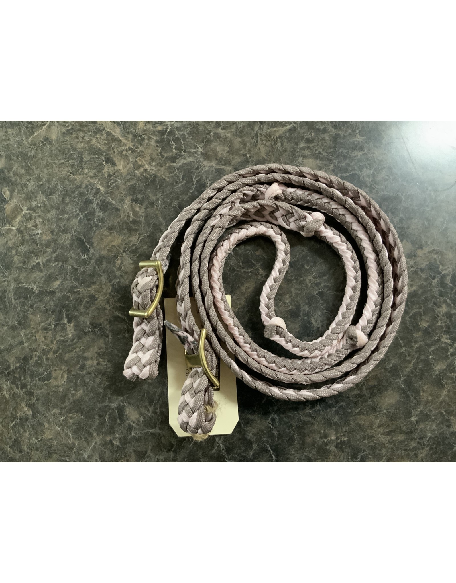 Braided Poly Knotted Roping Rein - Brown/Pink 2742 70