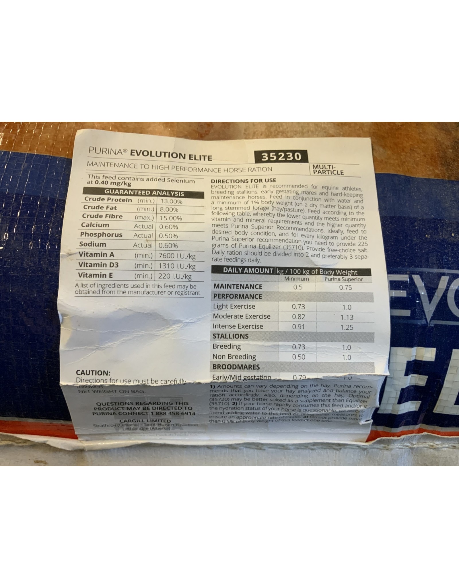 Purina PURINA  EVOLUTION (SPORT) ELITE 20KG - CP35230 NCS 23%, CP 13%, Fat 8.00%, Fiber 15% - Low glycemic, multiparticle feed for equine athletes,  breeding, early gestation and hard-keepers