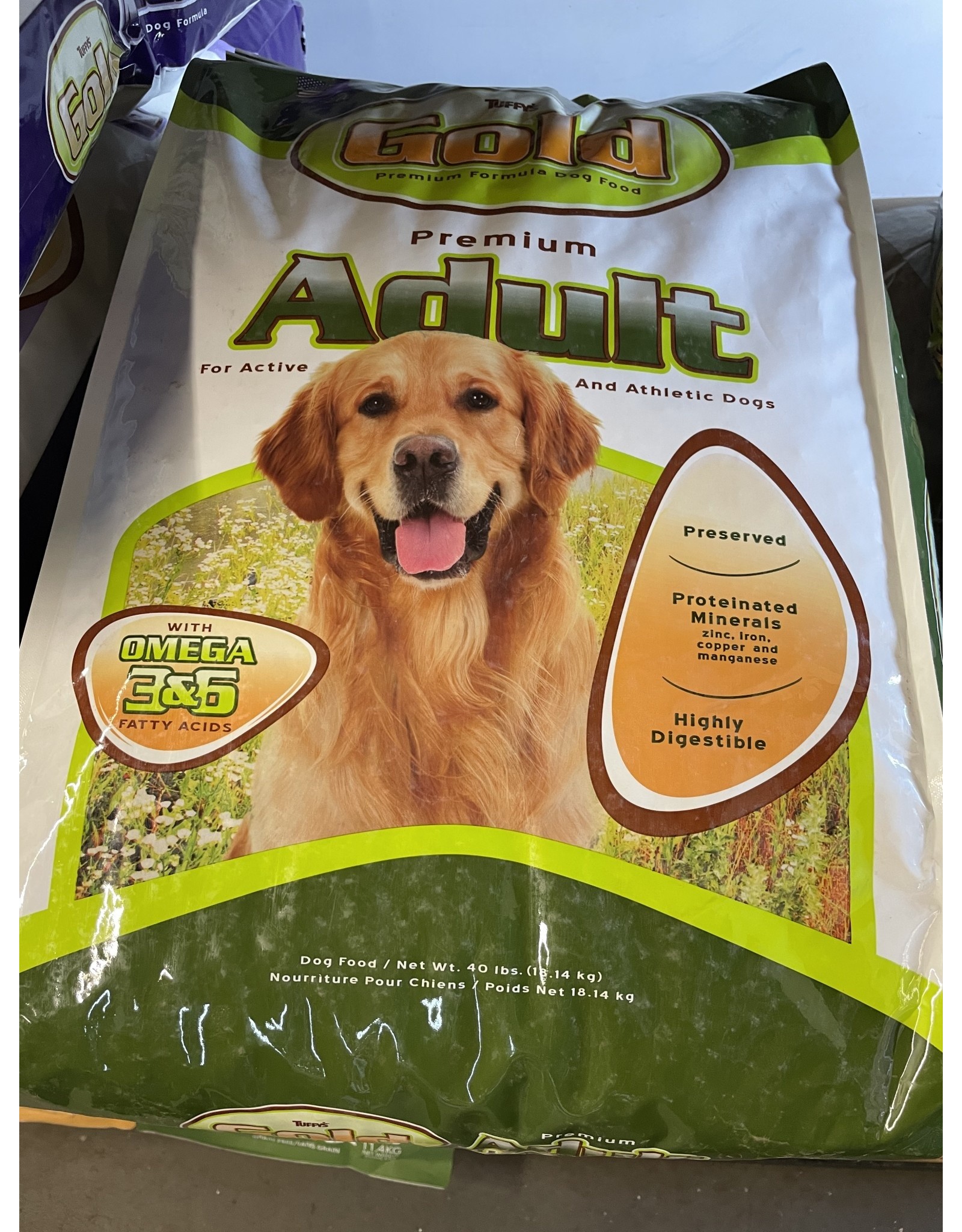 Tuffy's TUFFY'S GOLD ADULT - Active and Athletic Adult Dog Food 40lb  - 50/skid (Green Bag) - 410101   HOL 2