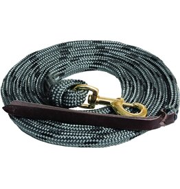 Mustang Cowboy Poly Lead Rope - 5/8" x 9' with 7/8" brass plated bolt snap and leather popper end. - Grey/Blk - 292648-78